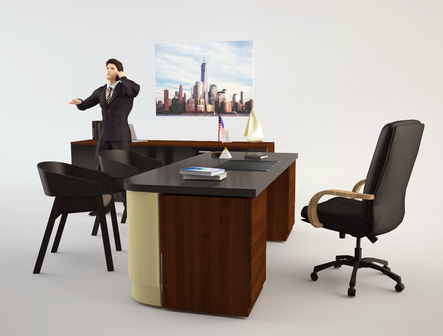 Office Scene 3 Low-poly 3D model_1