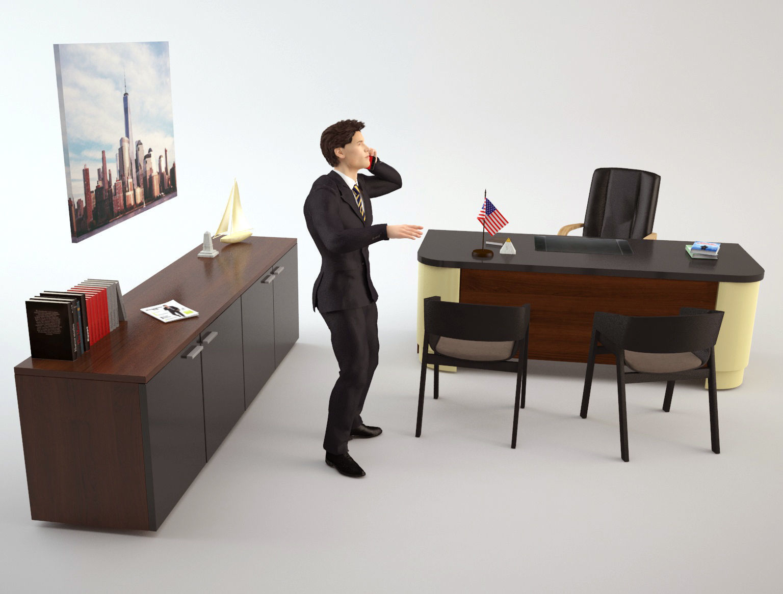 Office Scene 3 Low-poly 3D model_5