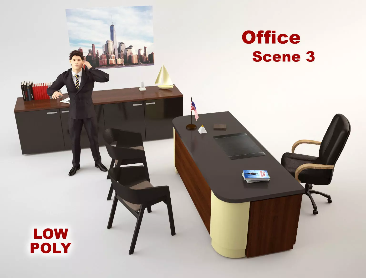 Office Scene 3 Low-poly 3D model_0