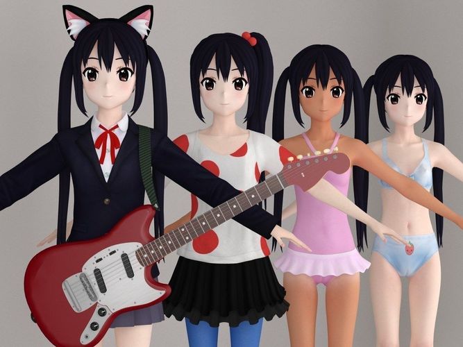 T pose nonrigged model of Azusa Nakano anime girl 3D model