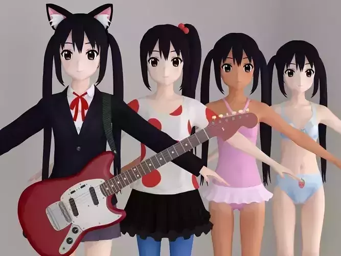 T pose nonrigged model of Azusa Nakano anime girl 3D model