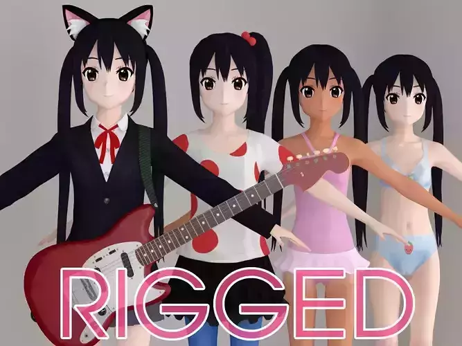 T pose rigged model of Azusa Nakano anime girl 3D model