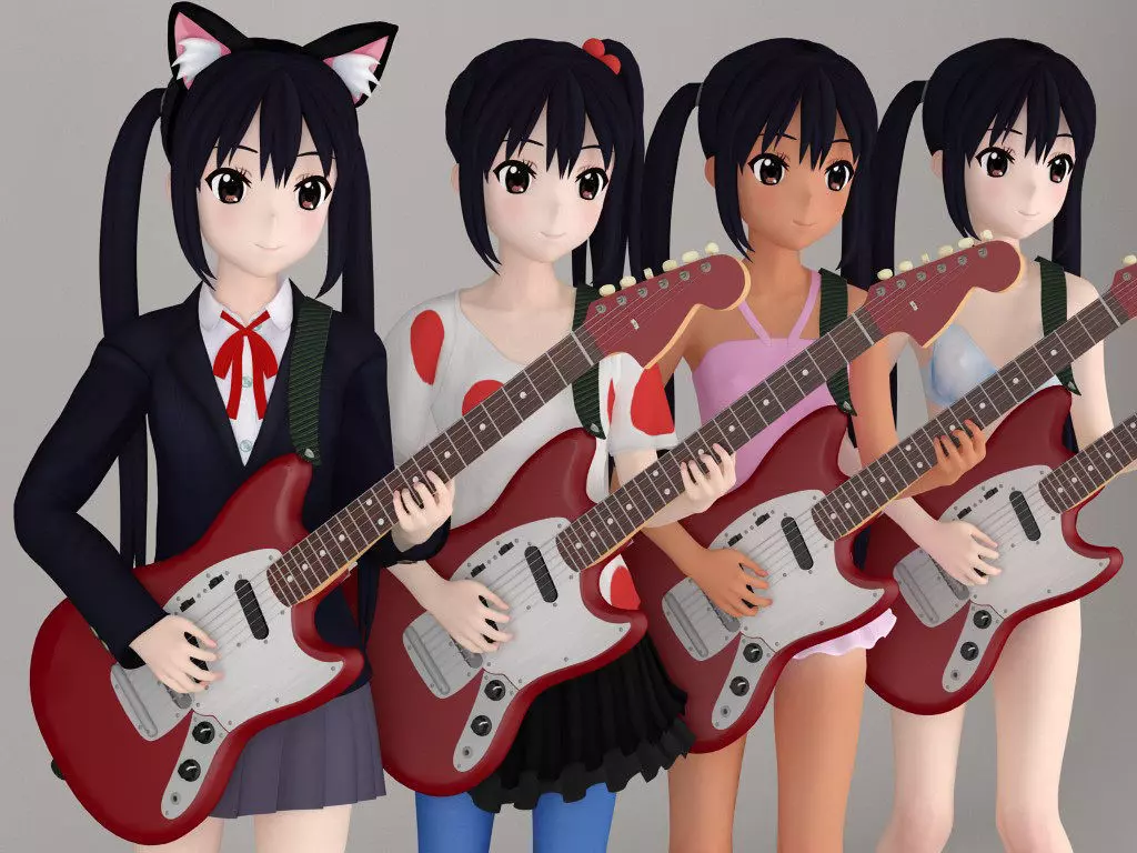 Azusa Nakano anime girl pose 01 3D model_0