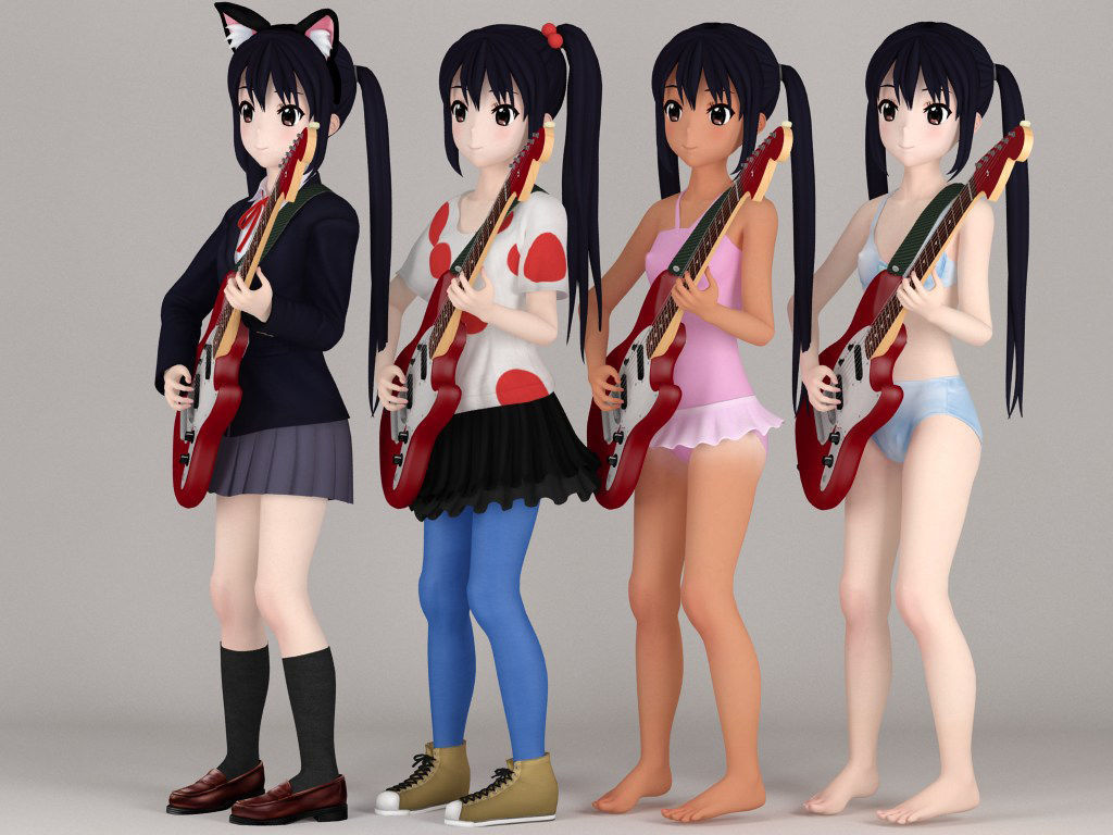 Azusa Nakano anime girl pose 01 3D model_3