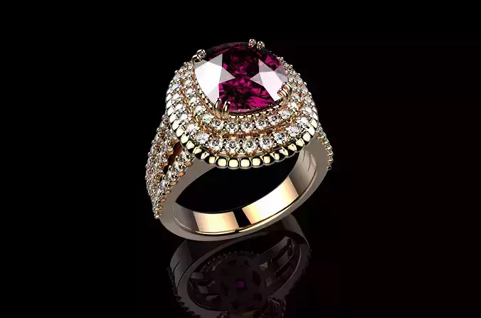 Cushion Cat  Ring with Diamond Halo in 18K