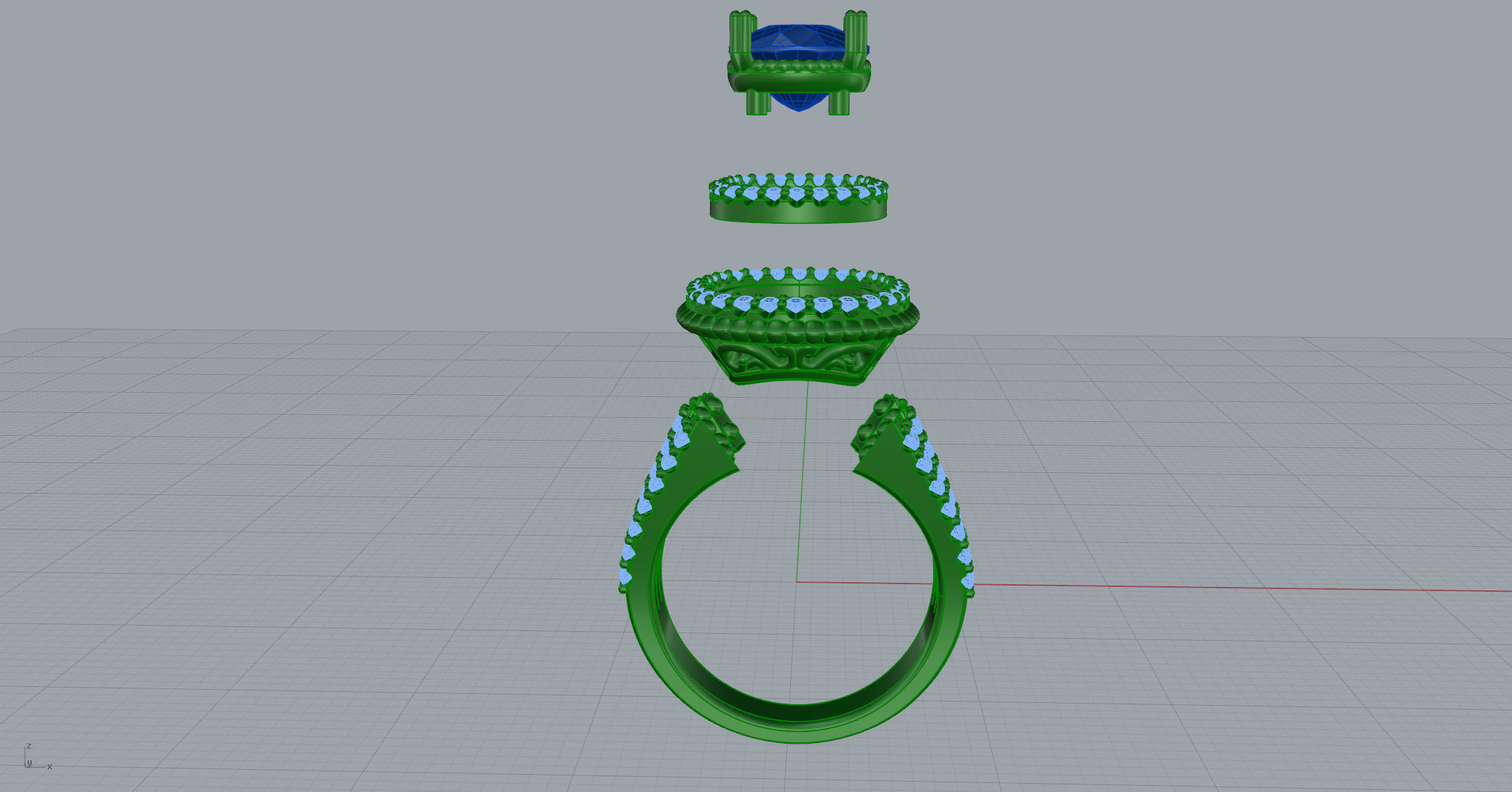 Cushion Cat  Ring with Diamond Halo in 18K 3D print model_16