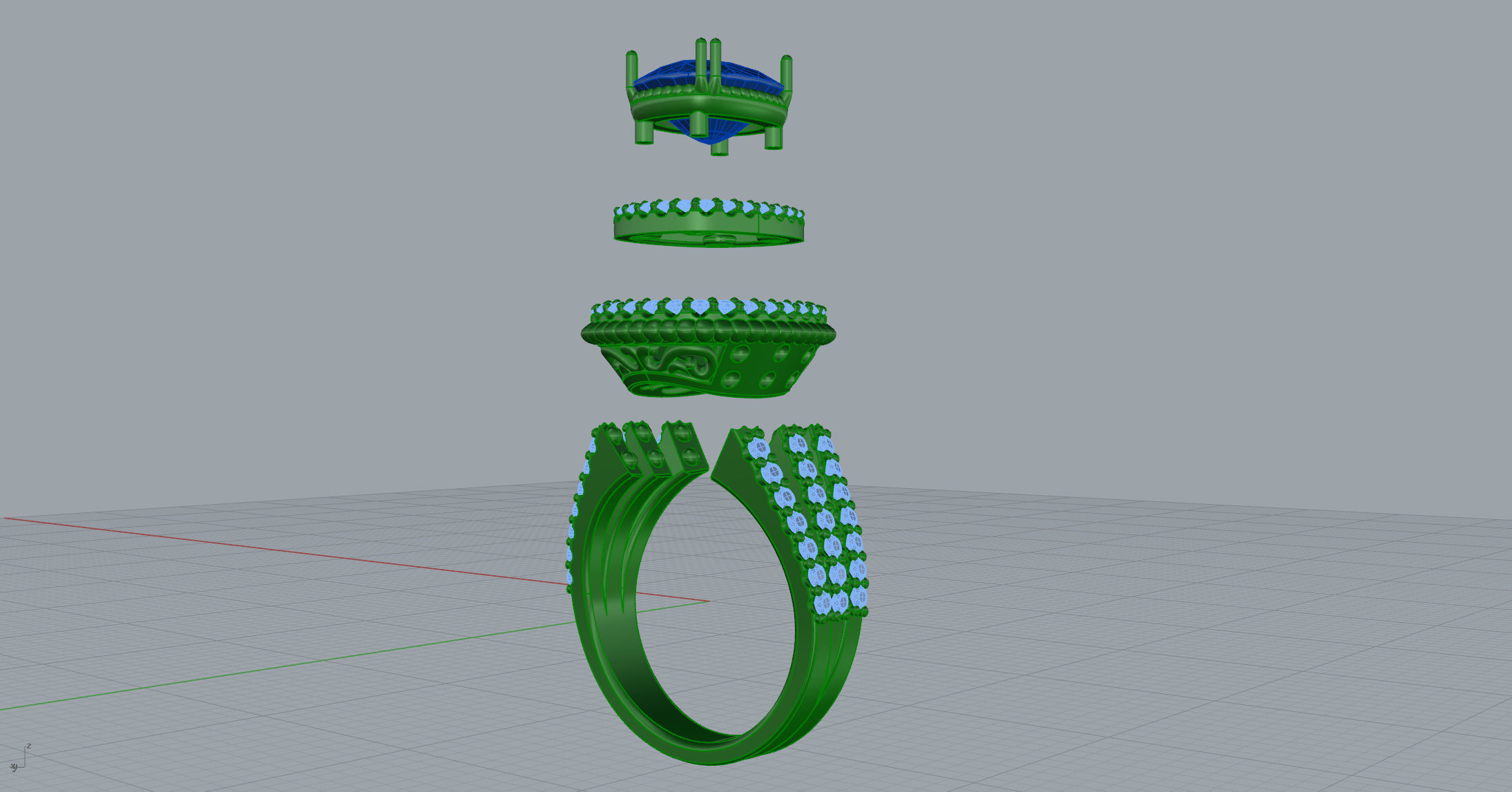 Cushion Cat  Ring with Diamond Halo in 18K 3D print model_17