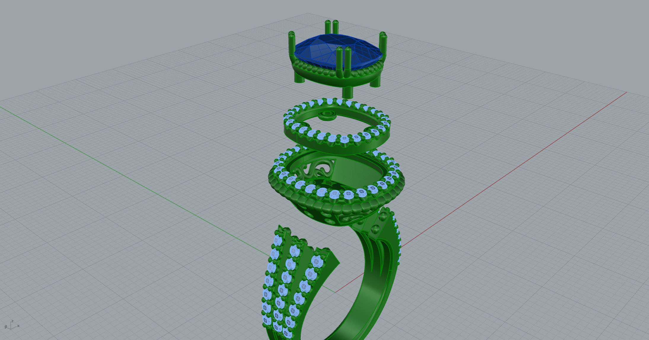 Cushion Cat  Ring with Diamond Halo in 18K 3D print model_14