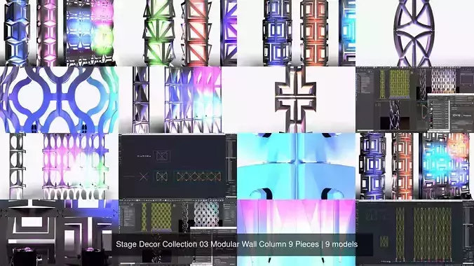Stage Decor Collection 03 Modular Wall Column 9 Pieces
