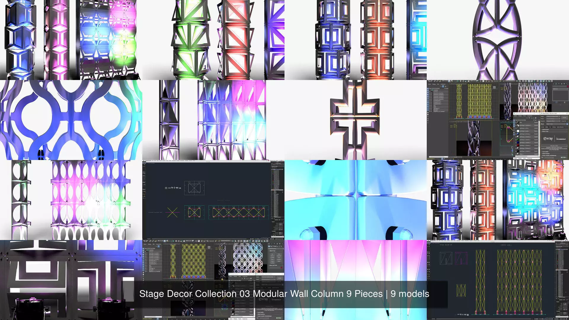 Stage Decor Collection 03 Modular Wall Column 9 Pieces _1