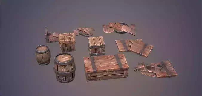 Stylized Wooden Crates And Barrels Pack Volume 1 Low-poly 3D model