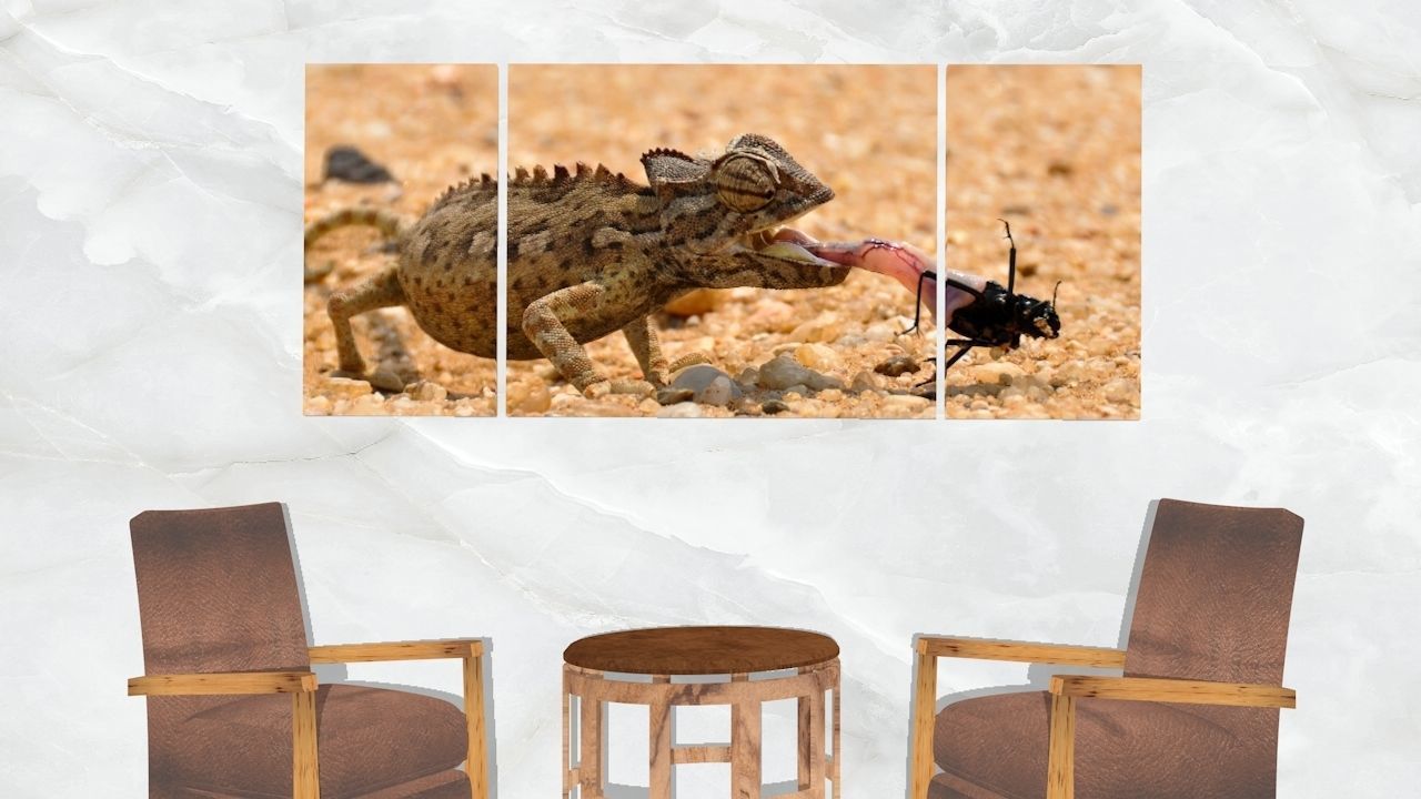 Triptych Wall Art Chameleon Low-poly 3D model_2