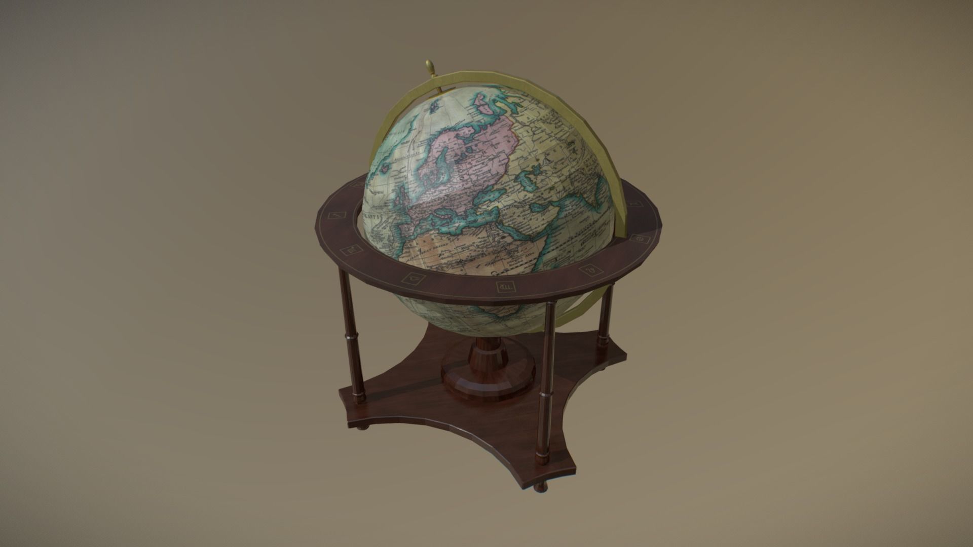 Low-Poly Antique Globe Low-poly 3D model_1