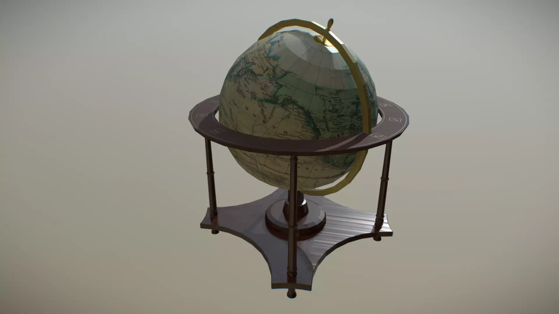 Low-Poly Antique Globe Low-poly 3D model_0
