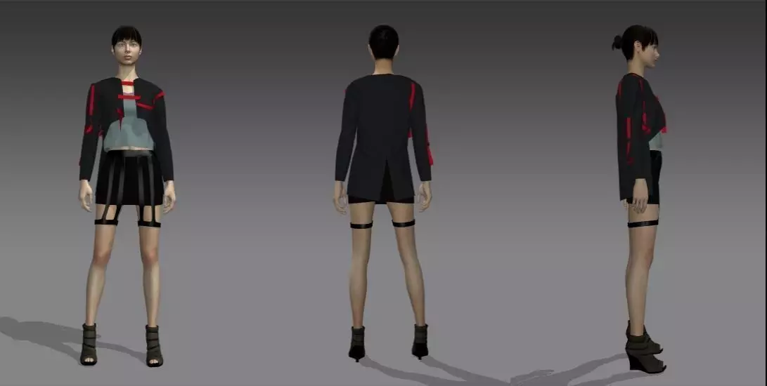 Grey and red jacket Low-poly 3D model_0