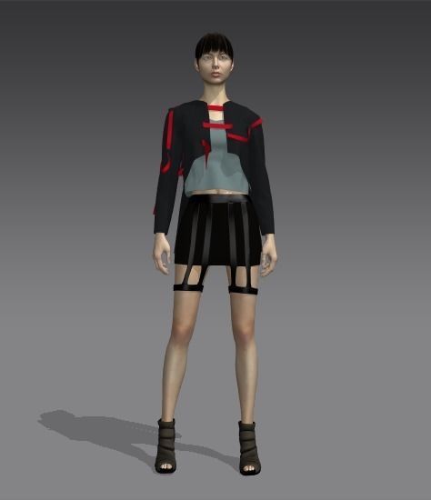 Grey and red jacket Low-poly 3D model_1