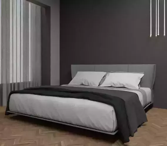 Modern Bed With Bedding 3D model