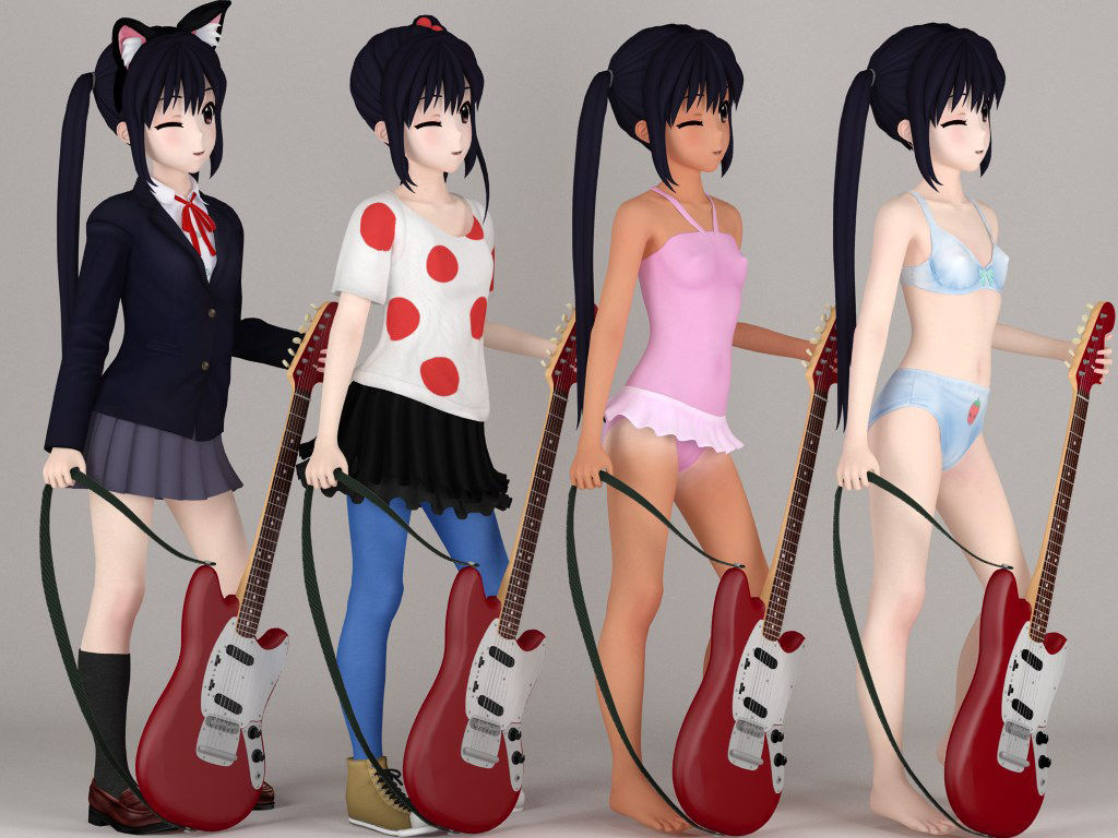 Azusa Nakano anime girl pose 02 3D model_4