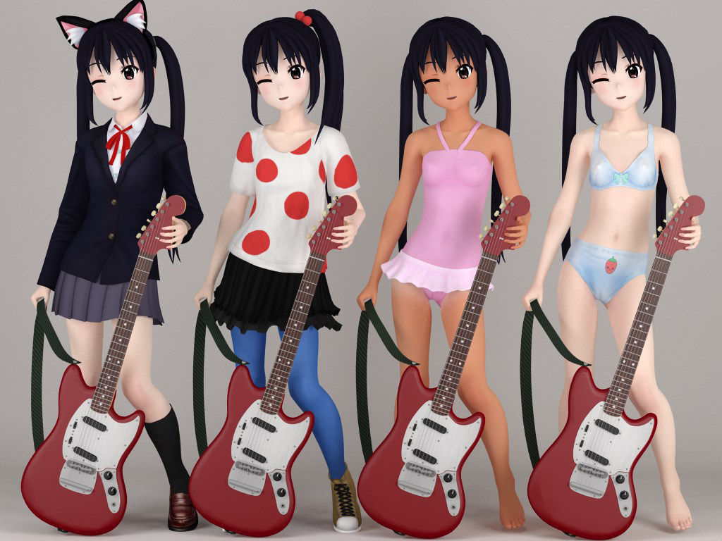 Azusa Nakano anime girl pose 02 3D model_3