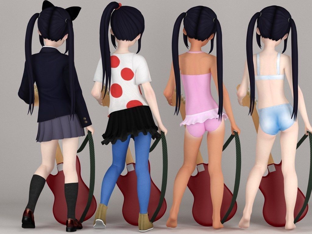 Azusa Nakano anime girl pose 02 3D model_5