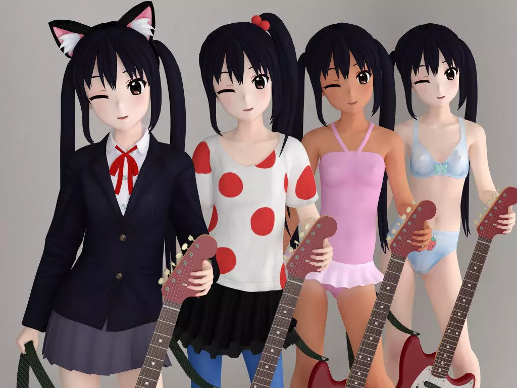 Azusa Nakano anime girl pose 02 3D model_0