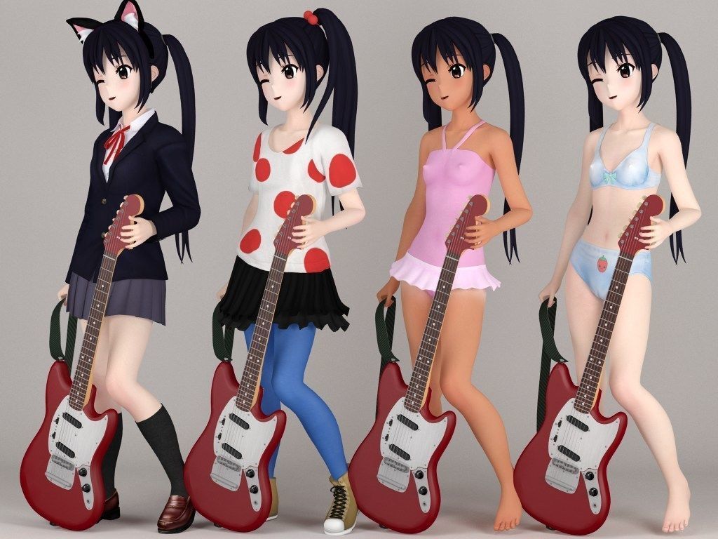 Azusa Nakano anime girl pose 02 3D model_6