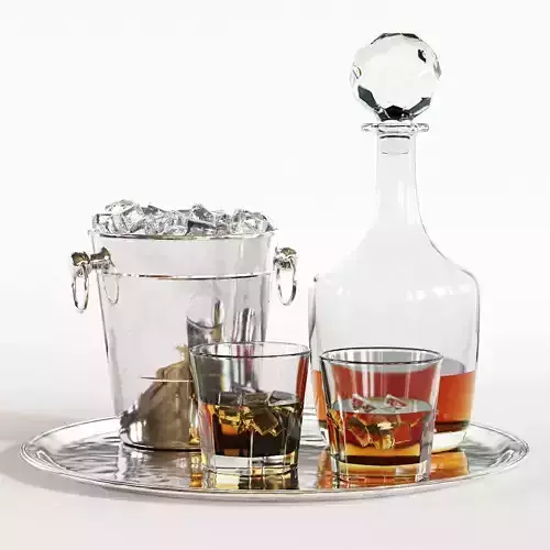 Whiskey Decanter Glass Tray Set 3D model