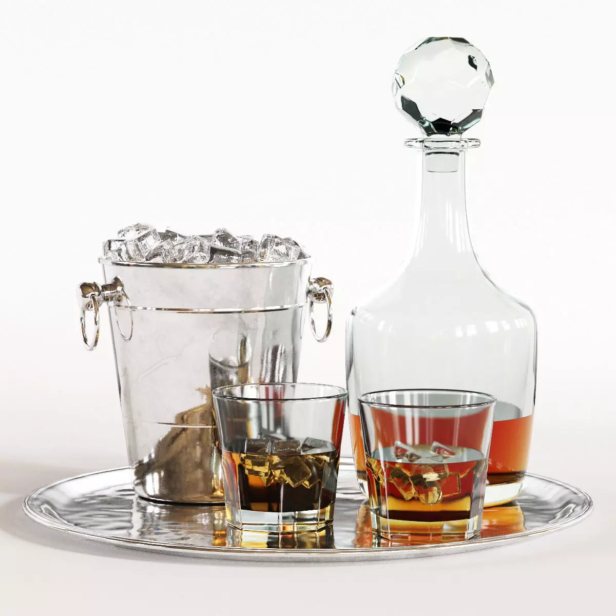 Whiskey Decanter Glass Tray Set 3D model_0