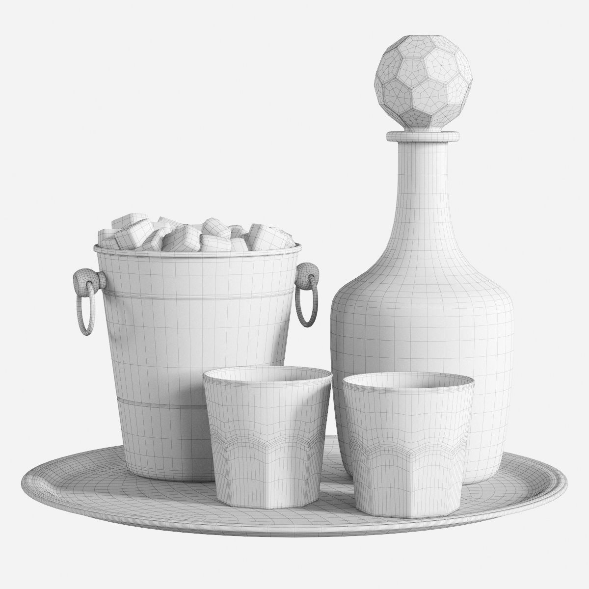 Whiskey Decanter Glass Tray Set 3D model_4