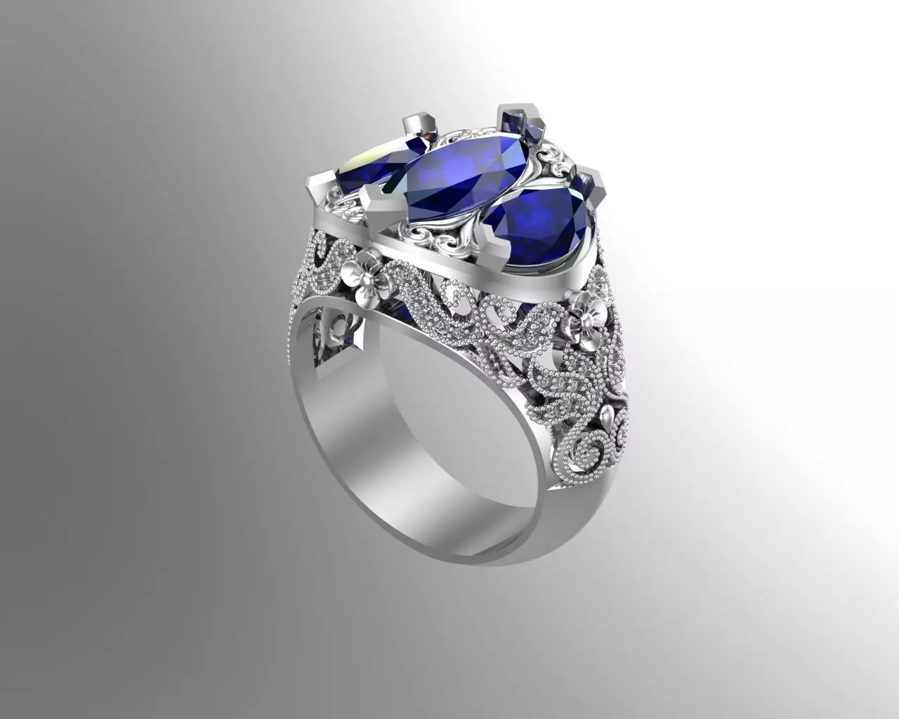 Three stones Marquise rings NN067 3D print model
