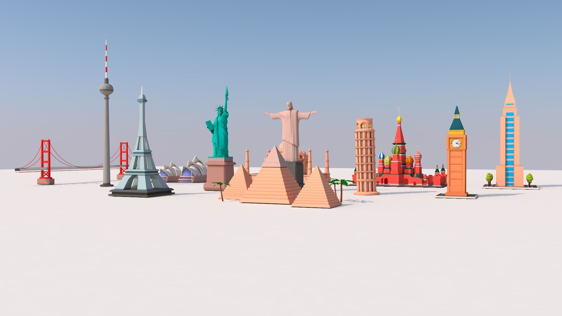 Polygonia Cartoon World Landmarks Pack Low-poly 3D model_3