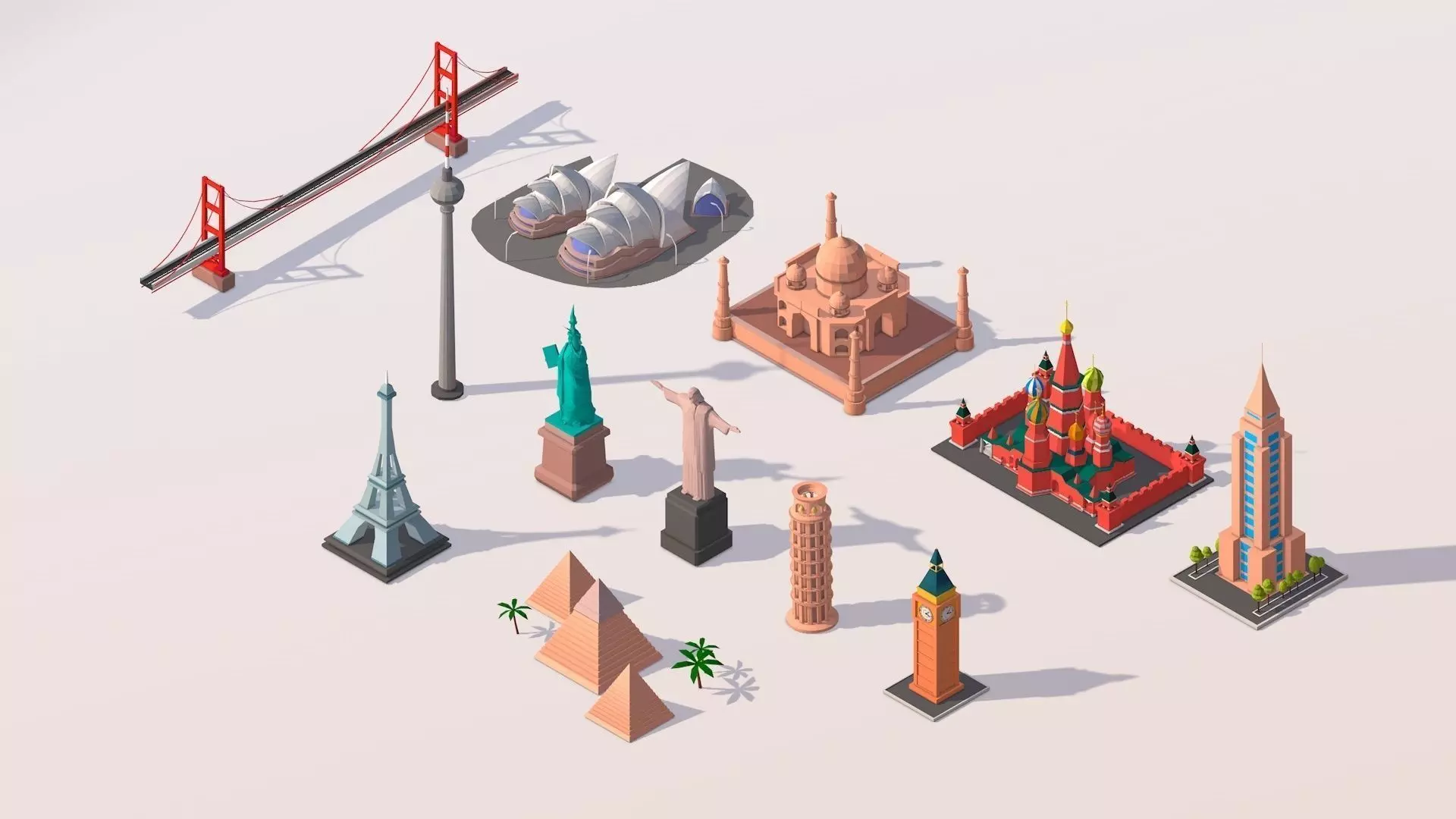 Polygonia Cartoon World Landmarks Pack Low-poly 3D model_0