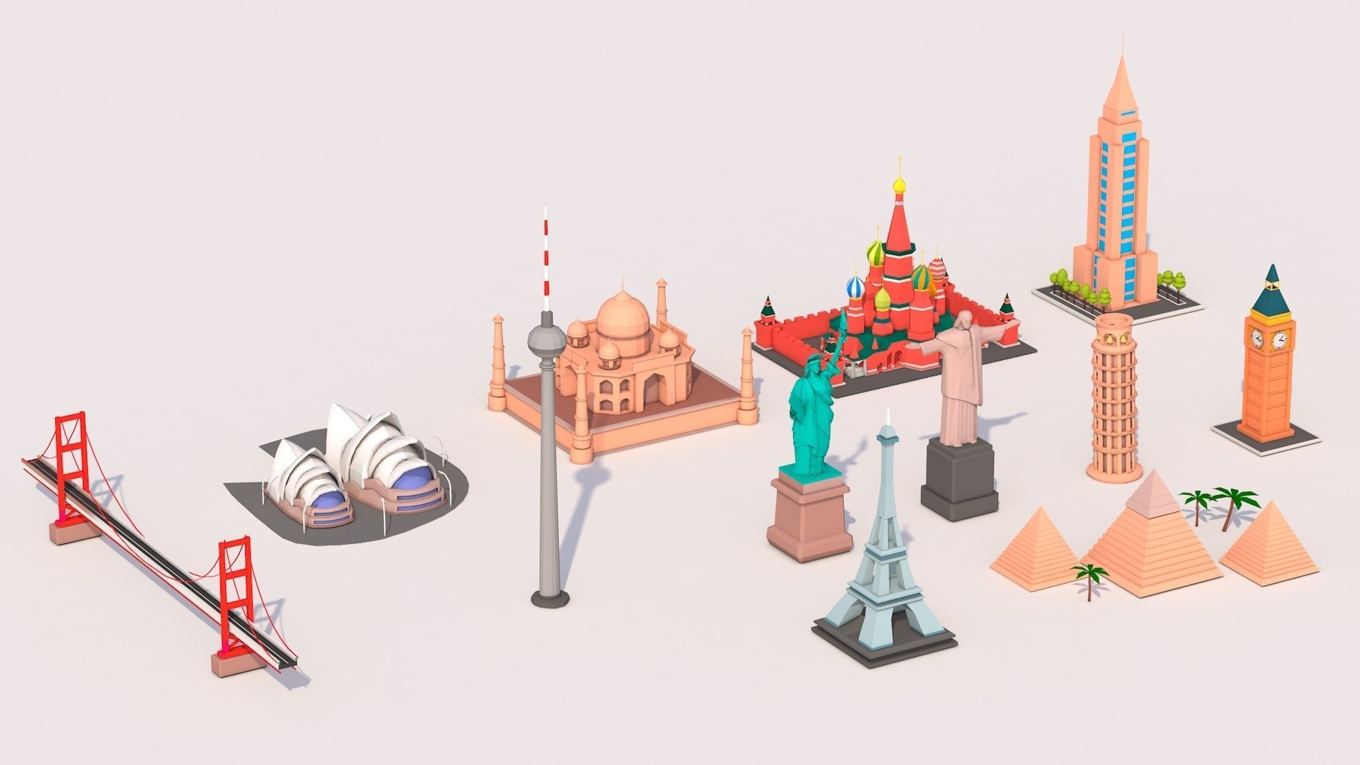 Polygonia Cartoon World Landmarks Pack Low-poly 3D model_2