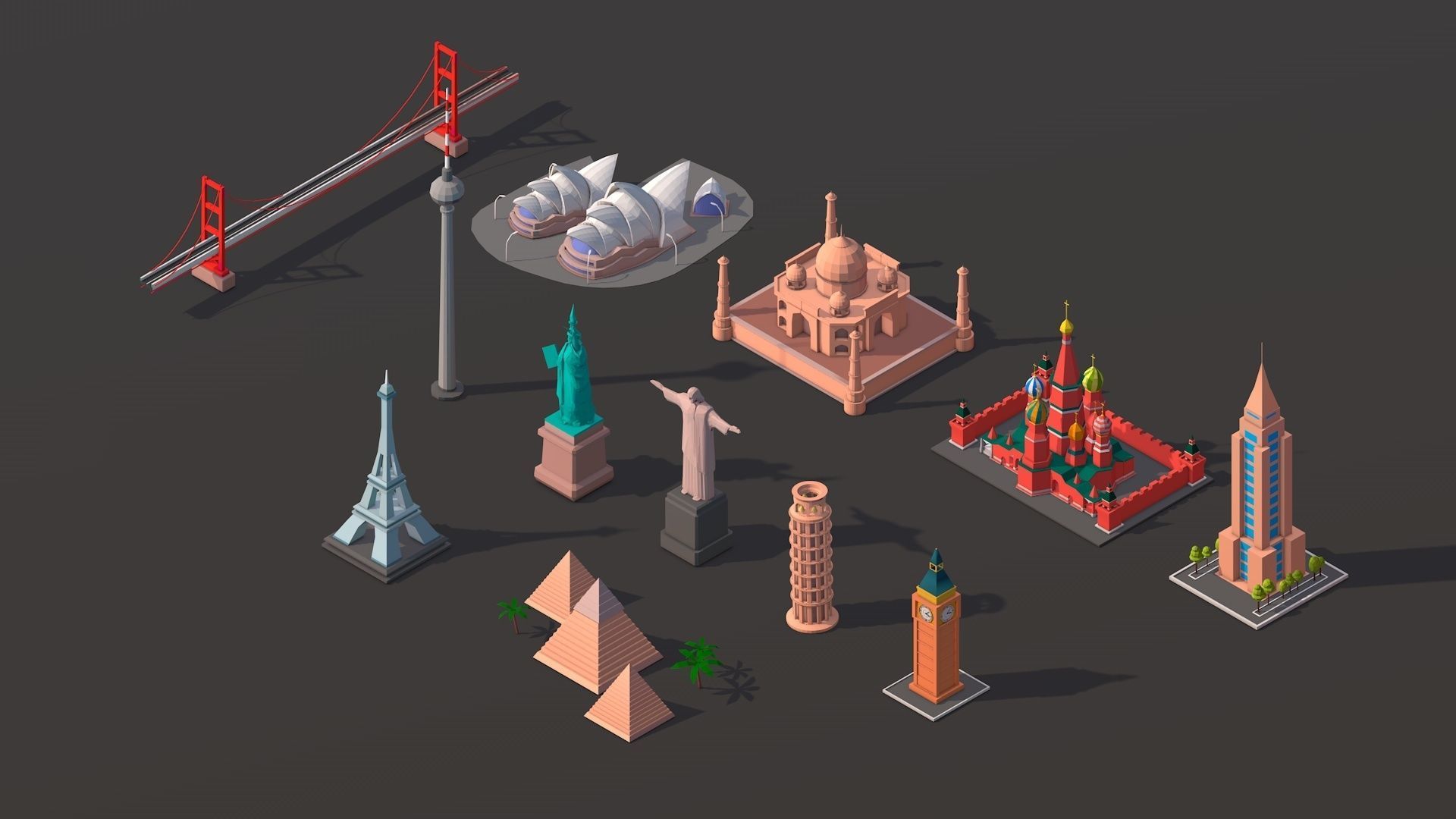 Polygonia Cartoon World Landmarks Pack Low-poly 3D model_1