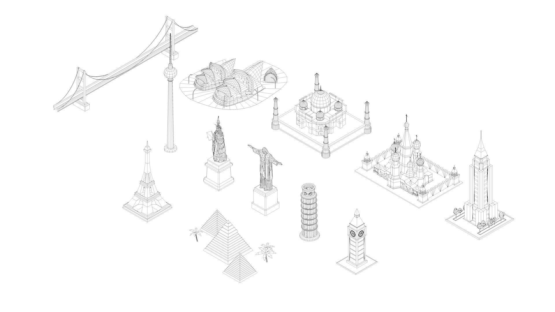 Polygonia Cartoon World Landmarks Pack Low-poly 3D model_5