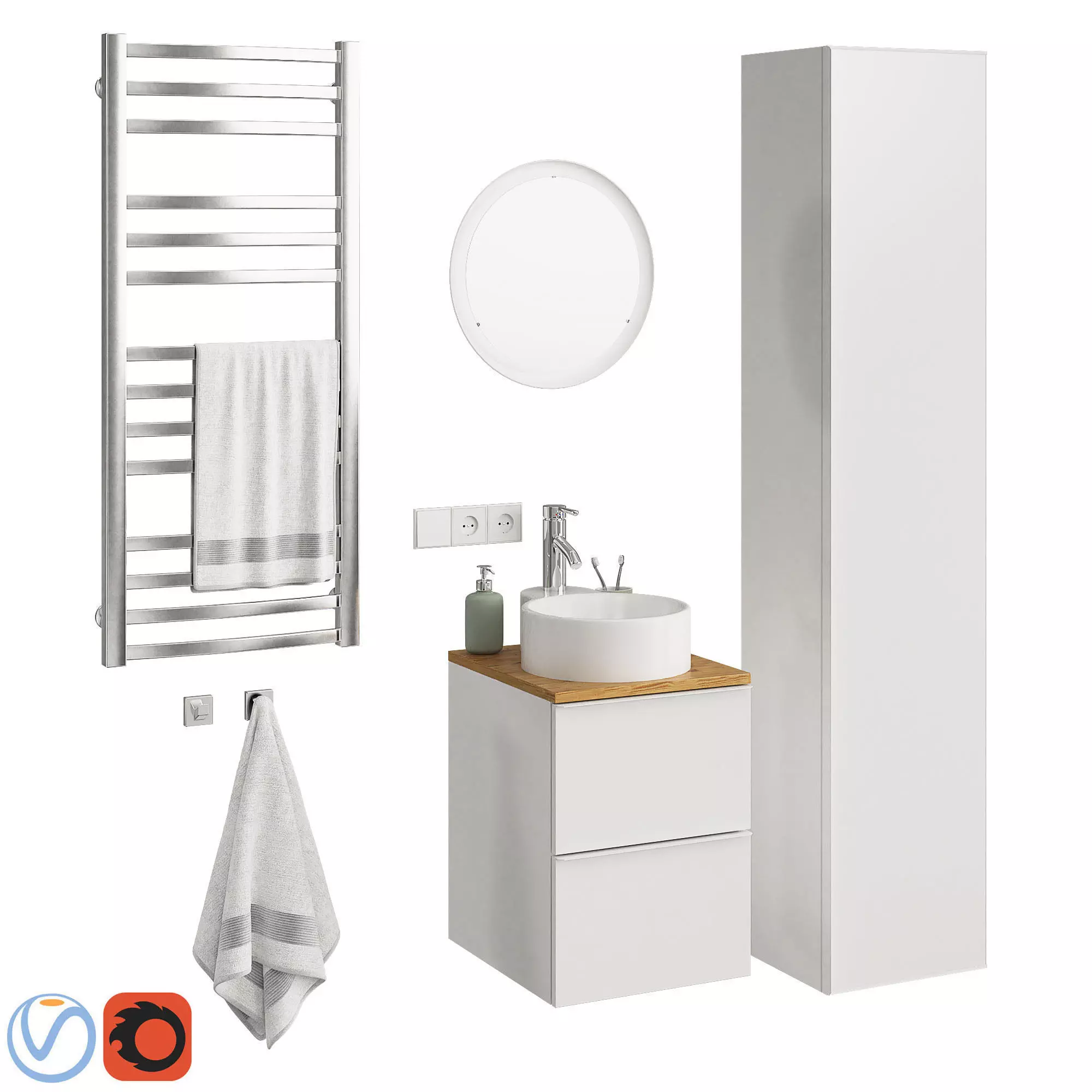 Godmorgon set 9 bathroom with towel rack and mirror 3D model