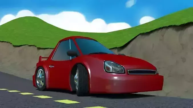 Rigged low poly cartoon sport car Low-poly 3D model