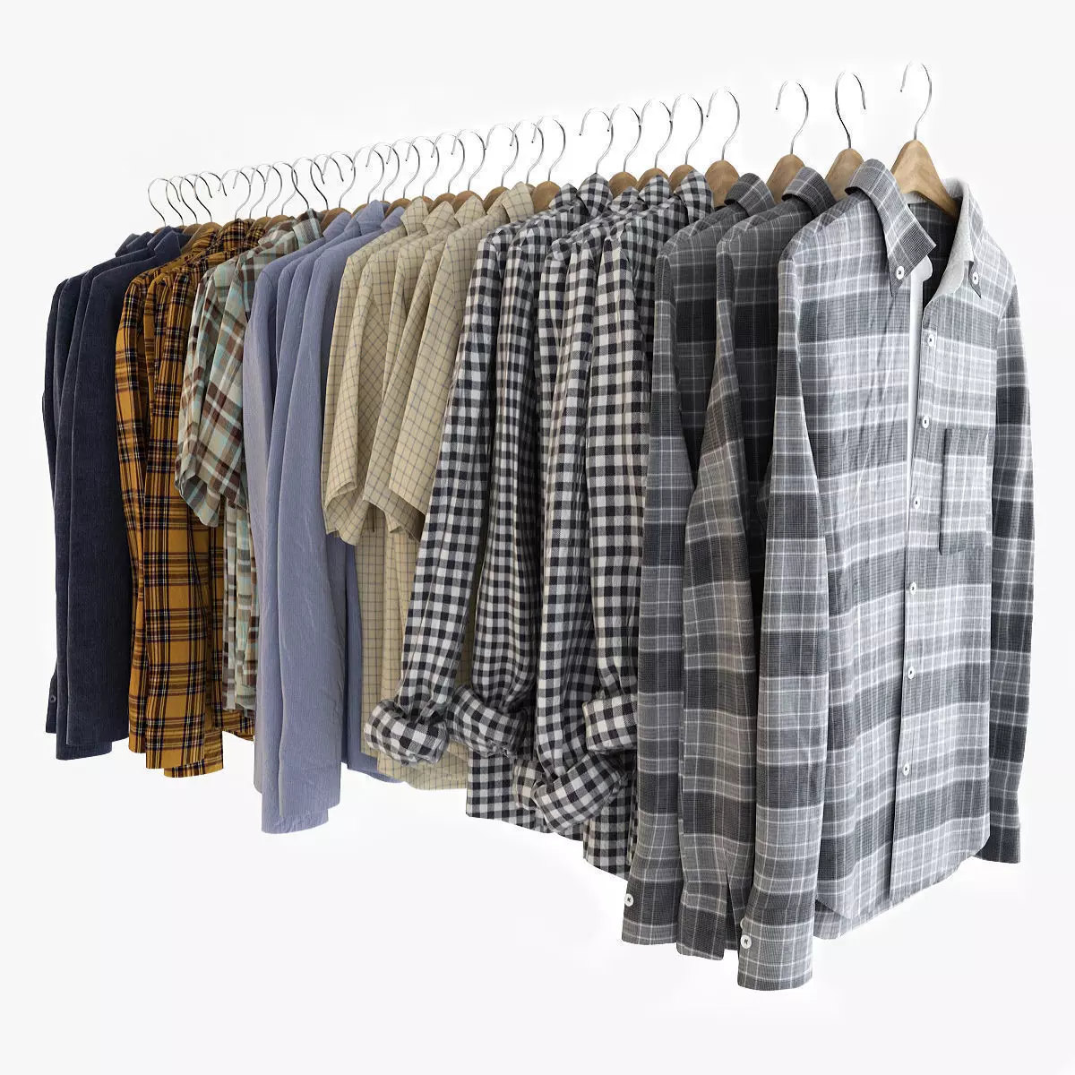 Collection Shirt group of plaid shirts hanging on hanger 3D model