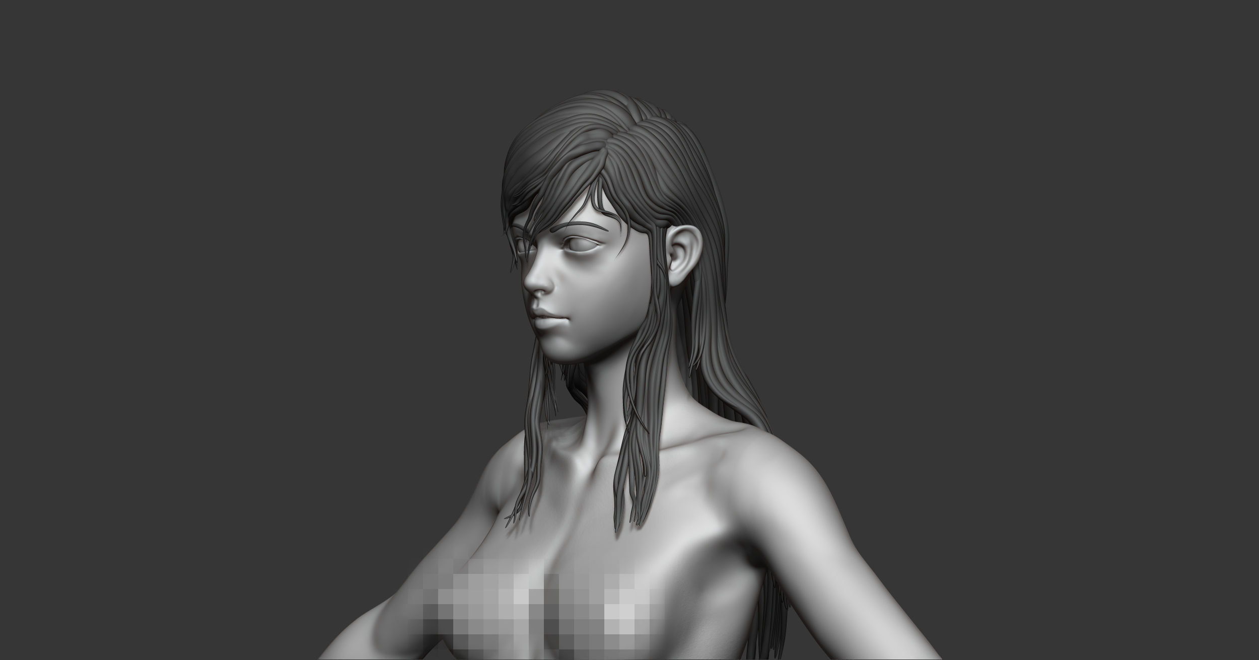 Female anatomy with hair Basemesh 3D model_2