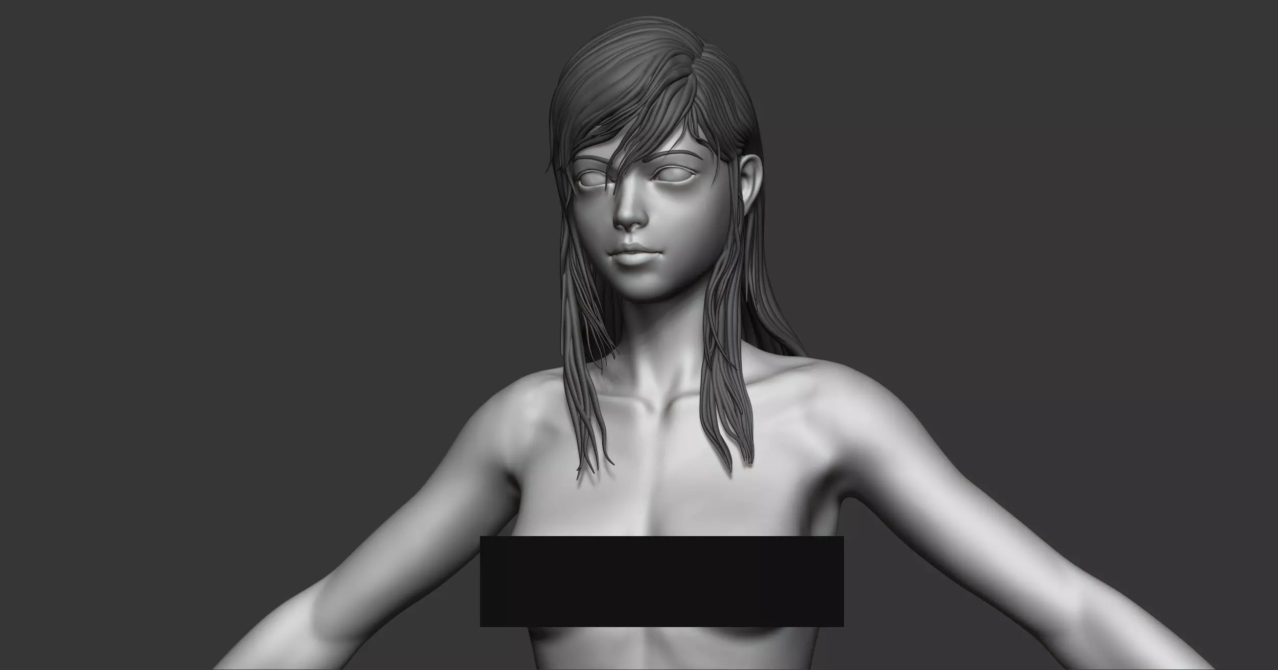 Female anatomy with hair Basemesh 3D model_0