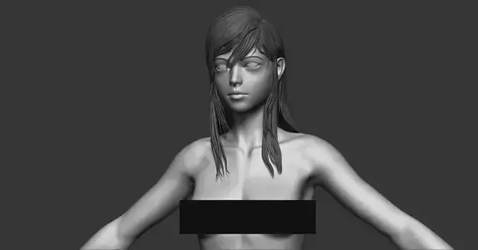 Female anatomy with hair Basemesh 3D model