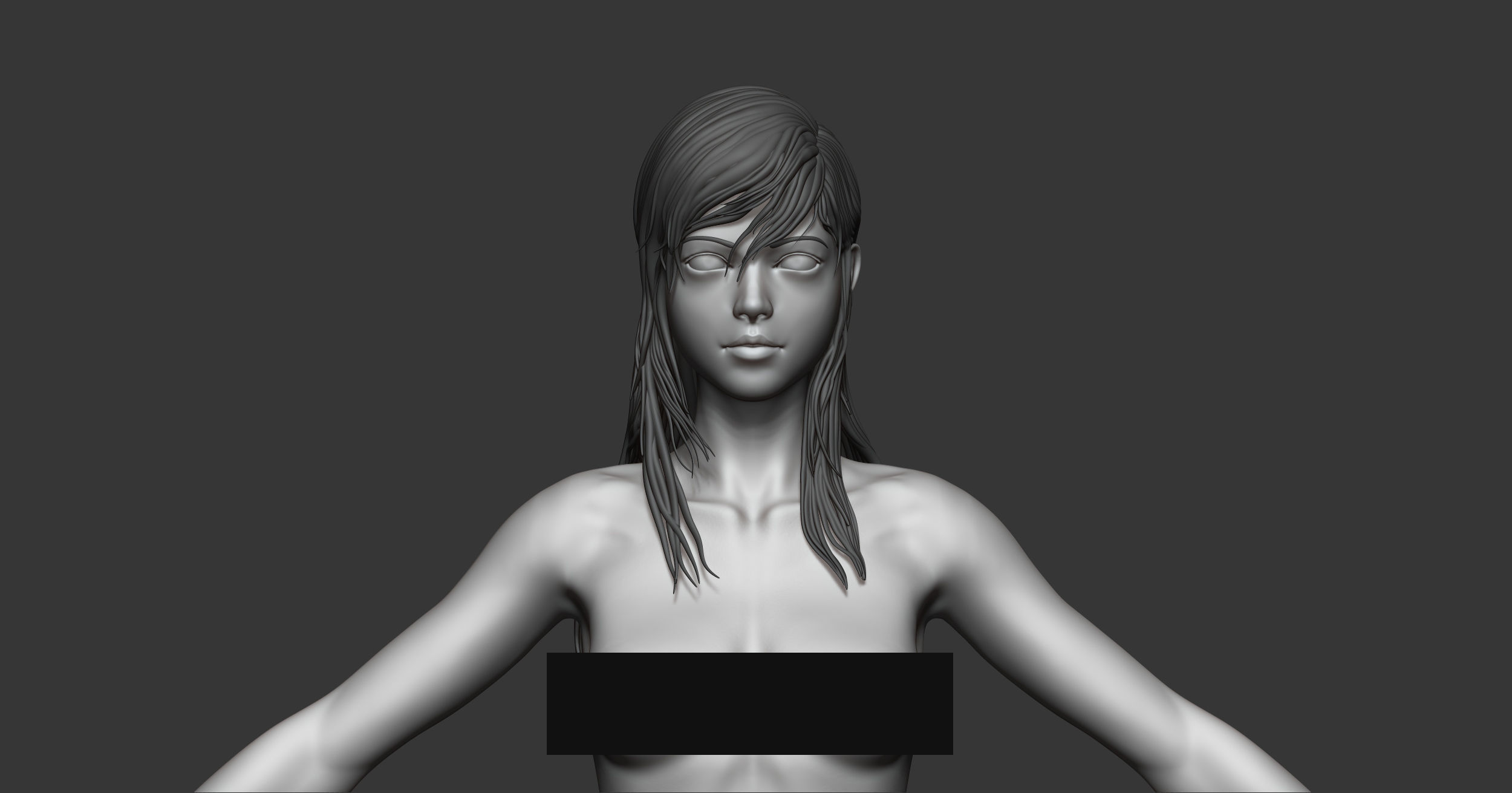 Female anatomy with hair Basemesh 3D model_1