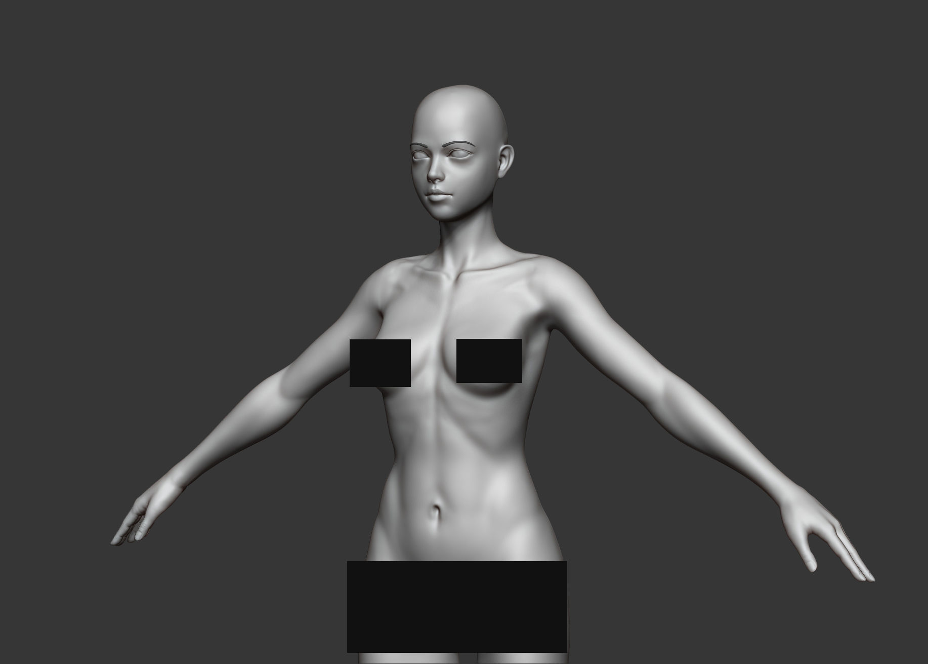 Female anatomy with hair Basemesh 3D model_12