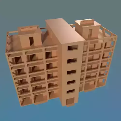 Building 1 on sky Low-poly 3D model