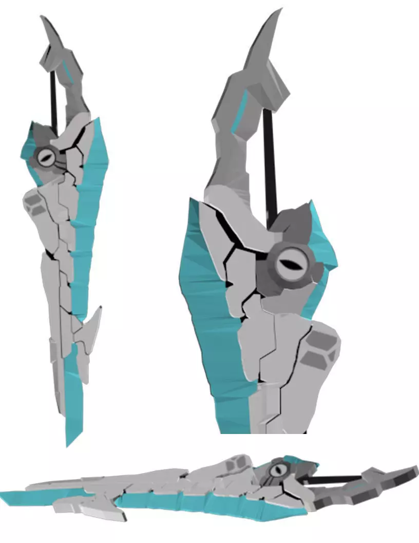 Blunt Sword Blue For Game Low-poly 3D model_0