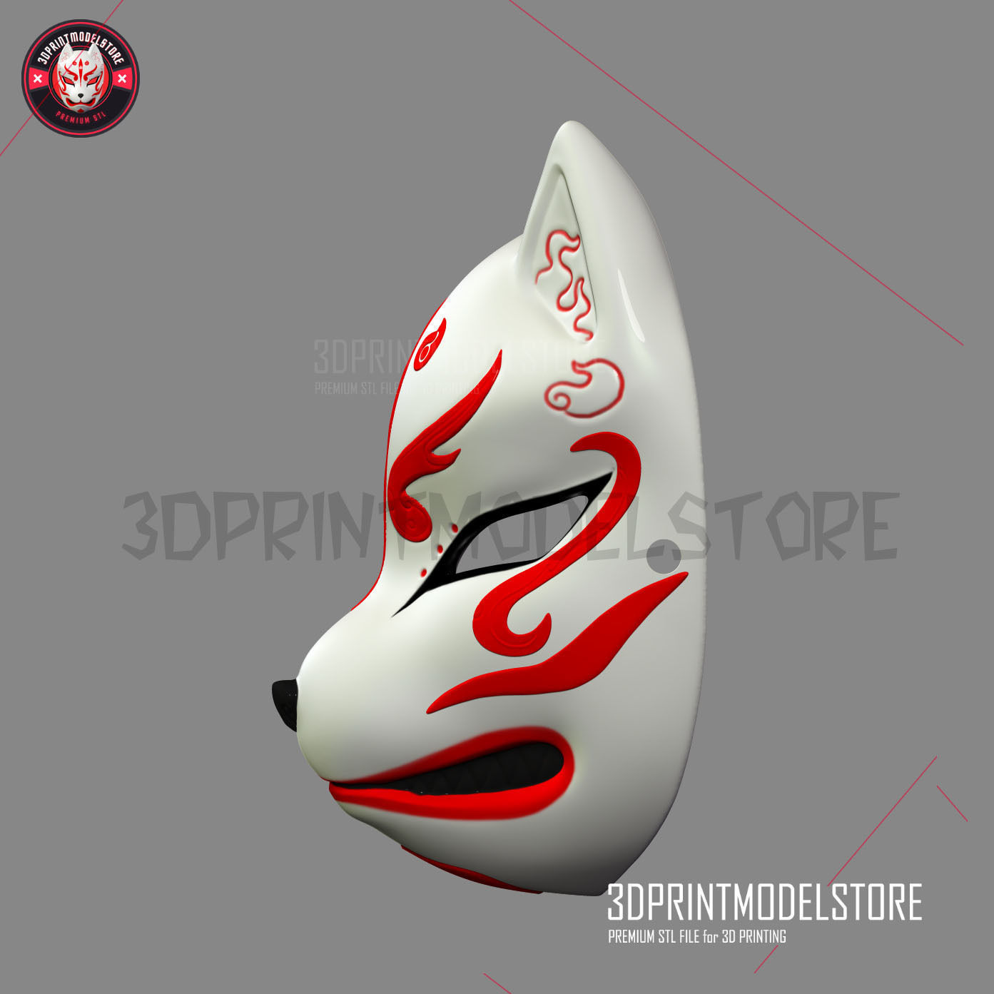 Japanese Fox Mask Demon Kitsune Cosplay STL File 3D print model_2