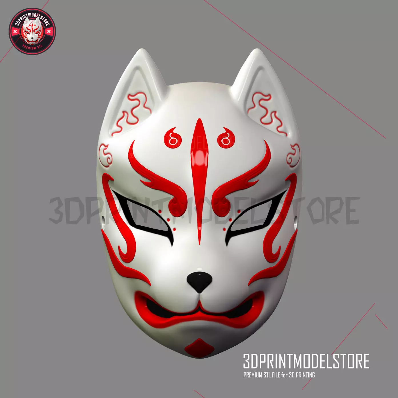 Japanese Fox Mask Demon Kitsune Cosplay STL File 3D print model_0