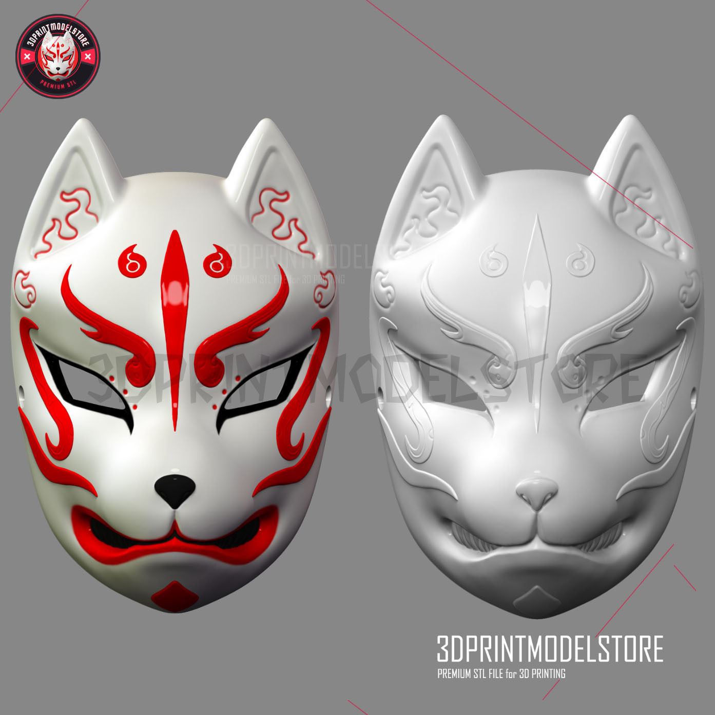 Japanese Fox Mask Demon Kitsune Cosplay STL File 3D print model_4