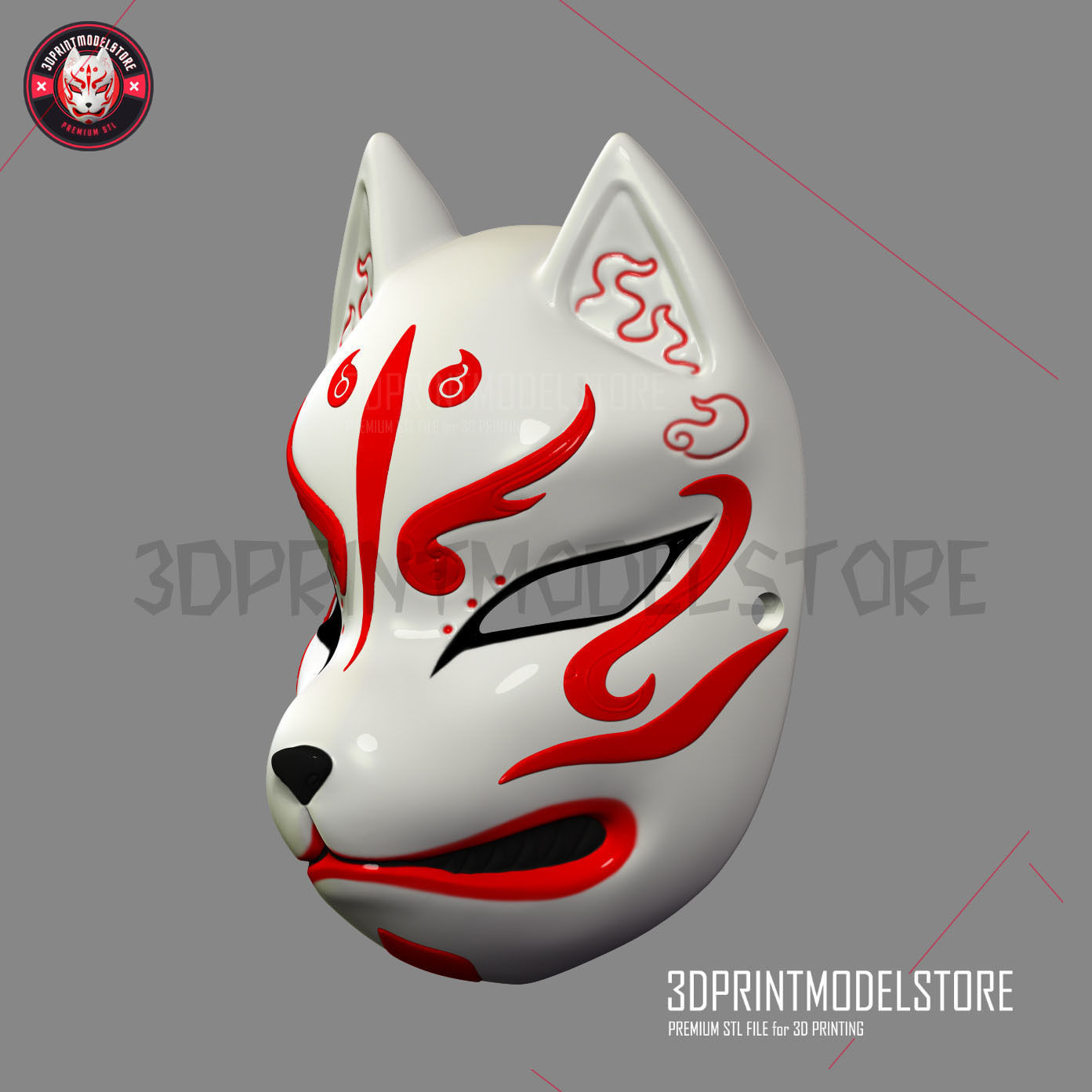 Japanese Fox Mask Demon Kitsune Cosplay STL File 3D print model_1