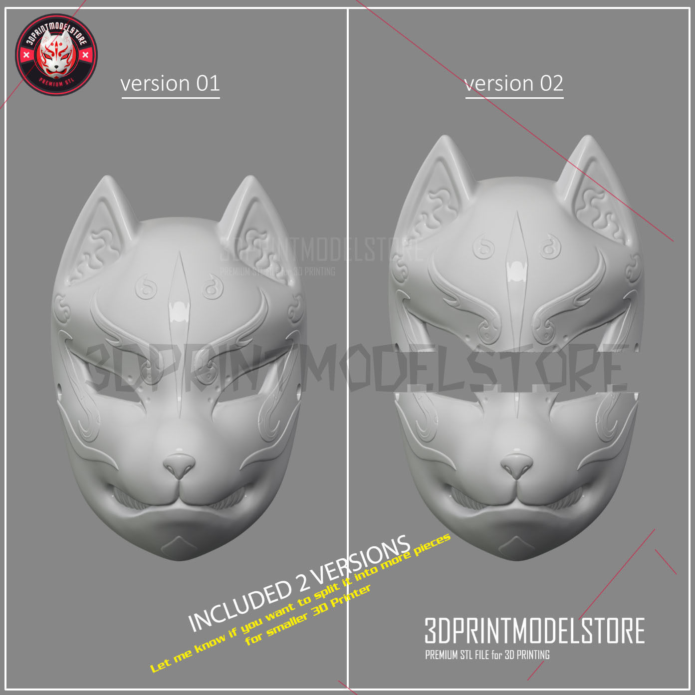 Japanese Fox Mask Demon Kitsune Cosplay STL File 3D print model_5